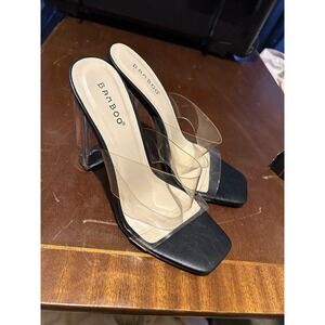Bamboo‎ Women's Clear Strap Heels Black Size 8 – Transparent Block High Heel